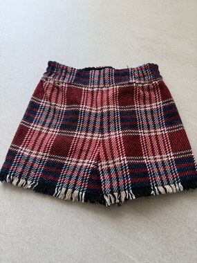 MONA LISA Red Navy Plaid Waistband Shorts